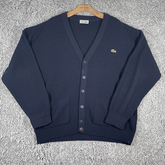 Vintage Chemise Lacoste Cardigan Sweater Men’s Size 6 (XL) Navy Blue Wool Golf - Picture 1 of 8